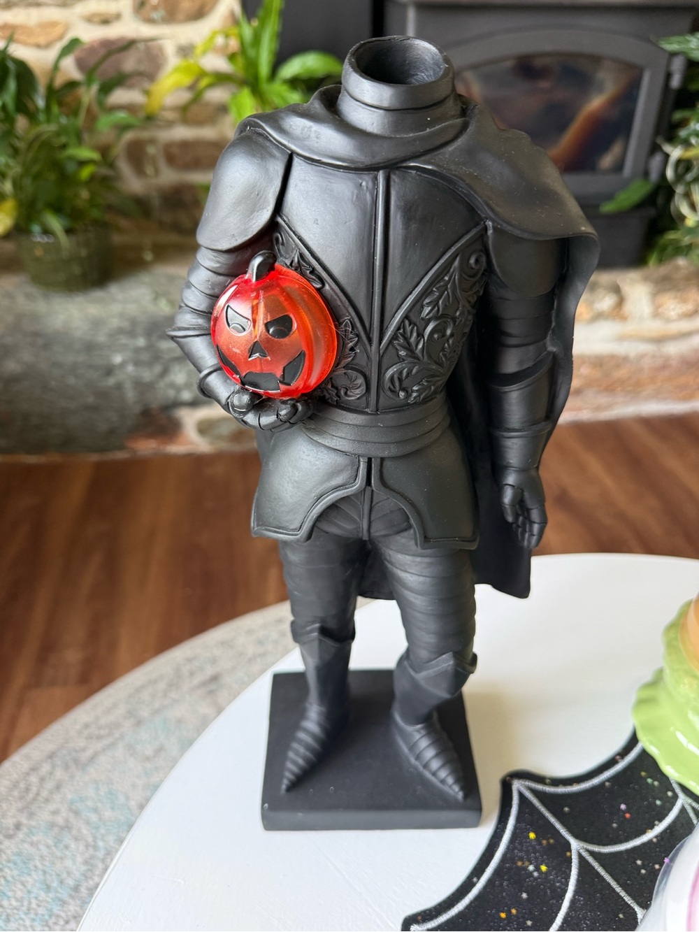 Martha Stewart Black Headless Knight Figurine with Orange Jack-O'-Lantern